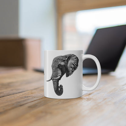 B&W Elephant White Ceramic 11oz Mug II - HD Printing