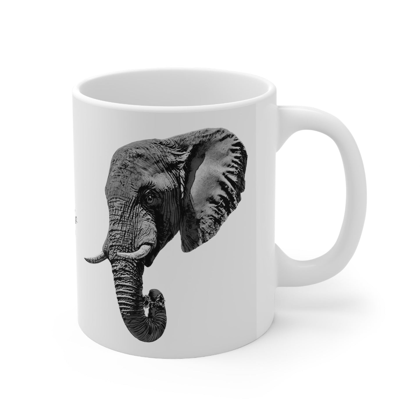 B&W Elephant White Ceramic 11oz Mug II - HD Printing