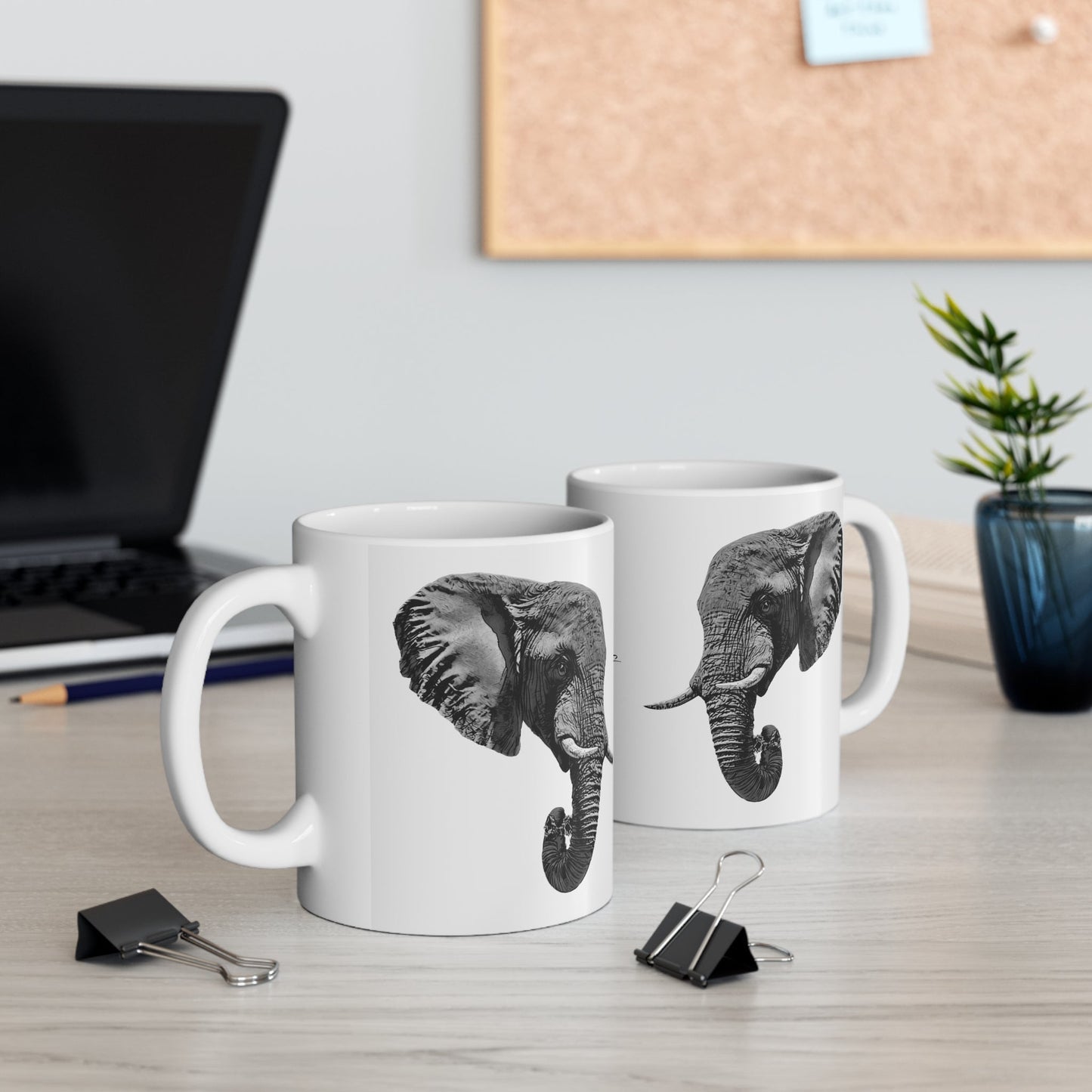 B&W Elephant White Ceramic 11oz Mug II - HD Printing