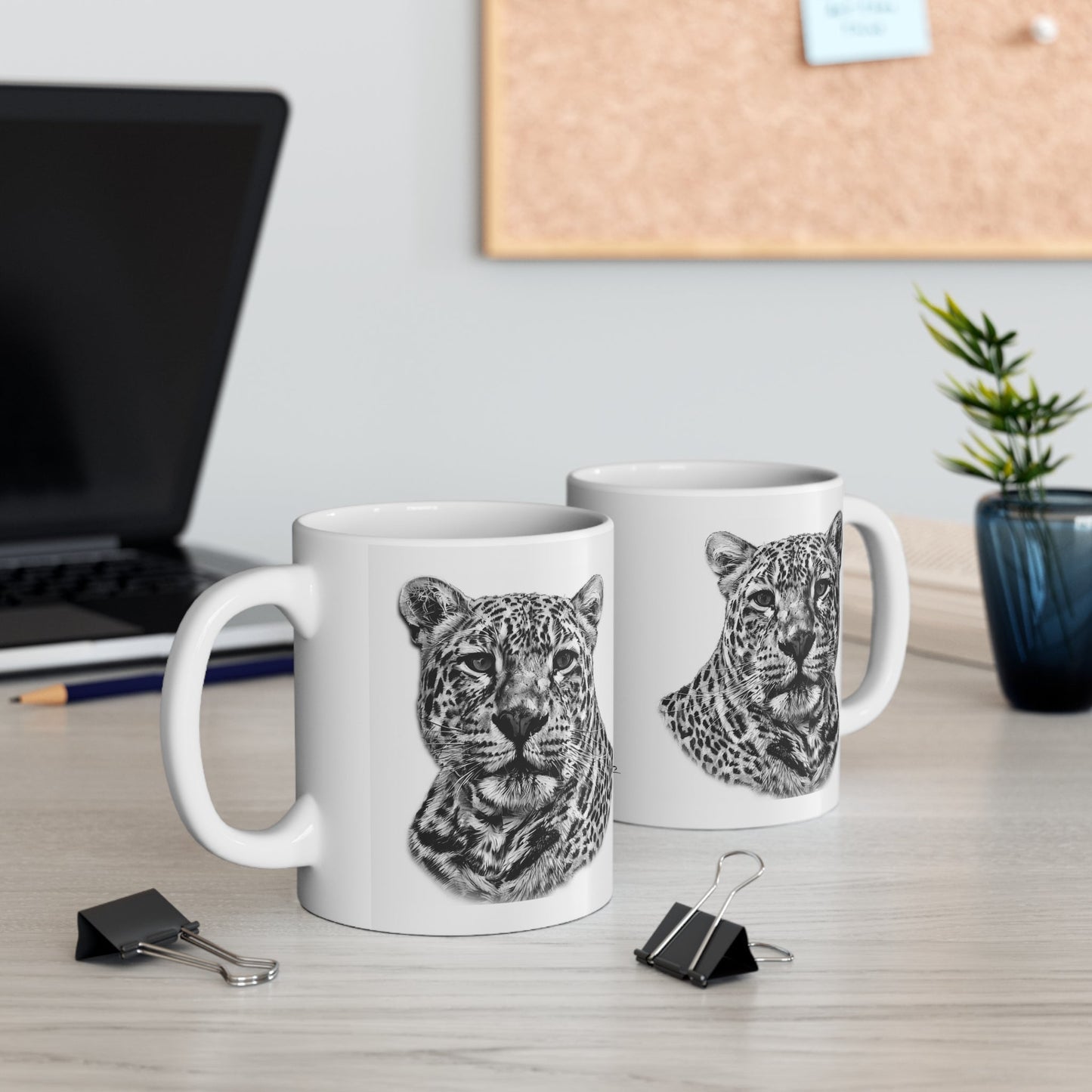 B&W Leopard White Ceramic 11oz Mug II - HD Printing