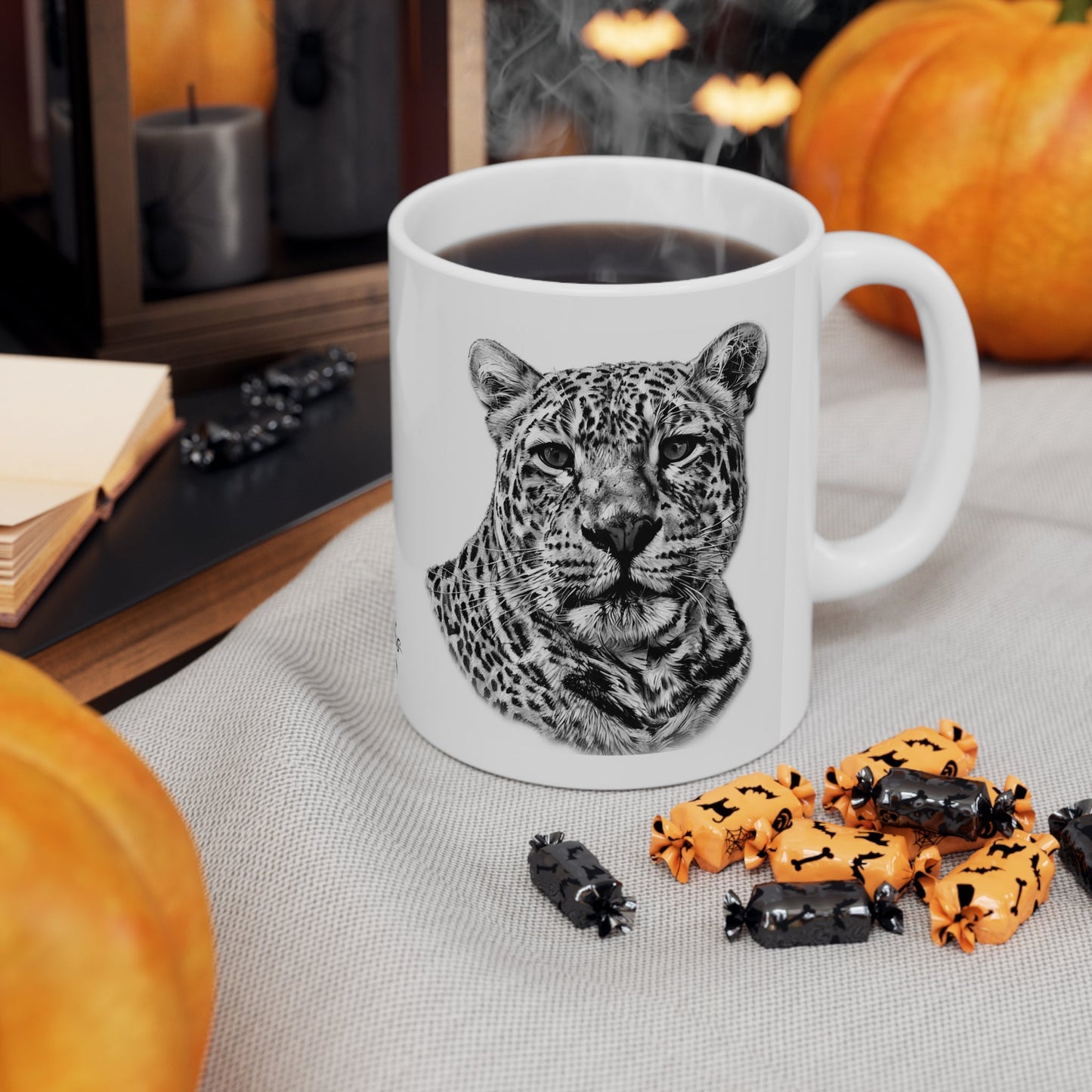 B&W Leopard White Ceramic 11oz Mug II - HD Printing