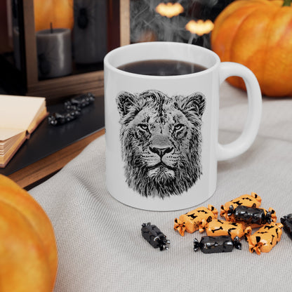 B&W Lion White Ceramic 11oz Mug - HD Printing