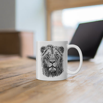 B&W Lion White Ceramic 11oz Mug - HD Printing