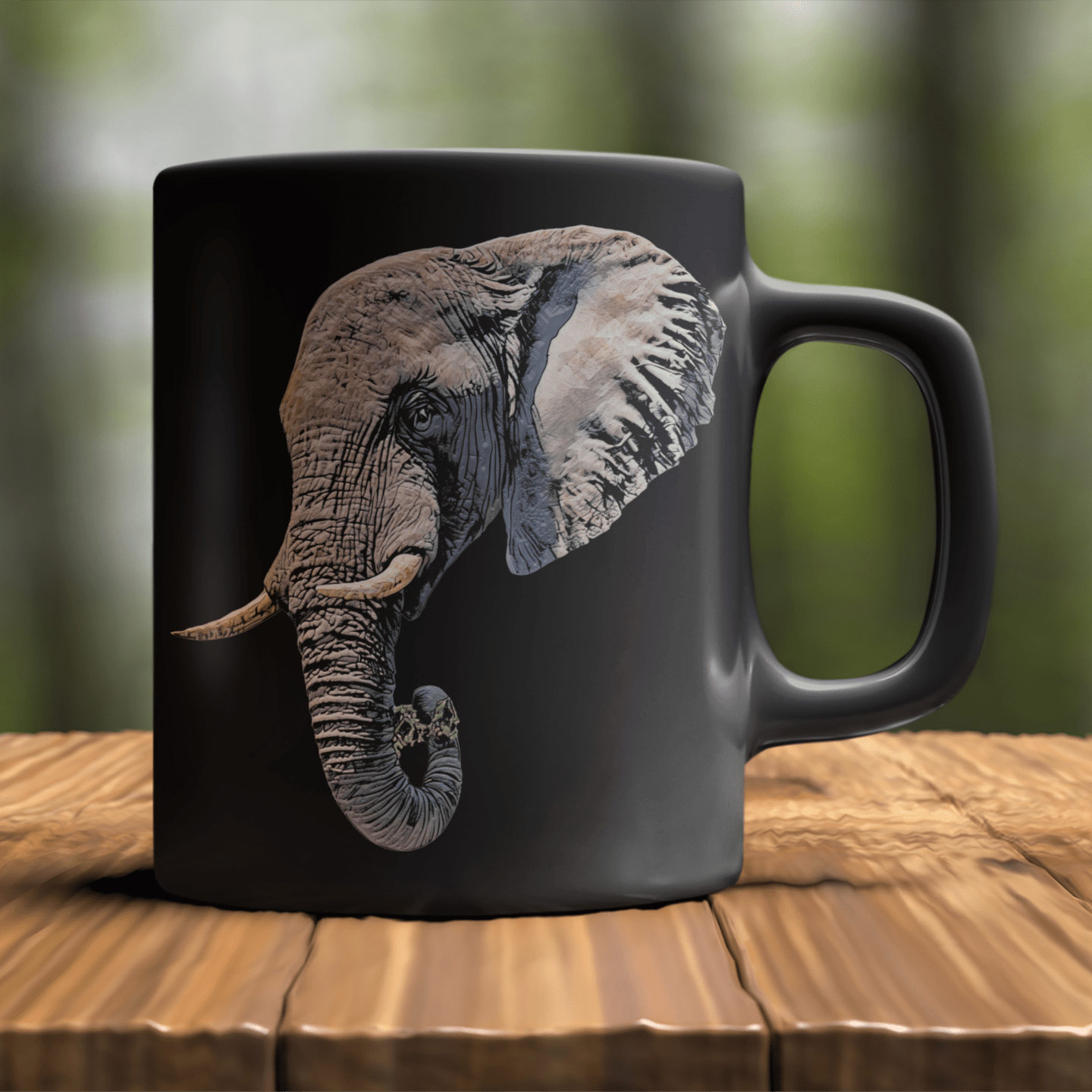 Elephant 15oz Black Ceramic Coffee Mug II - HD Printing