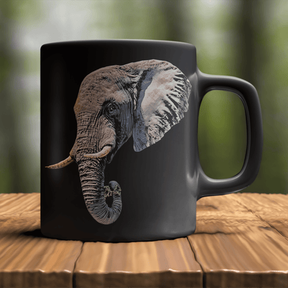 Elephant 15oz Black Ceramic Coffee Mug II - HD Printing
