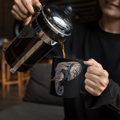 Elephant 15oz Black Ceramic Coffee Mug II - HD Printing
