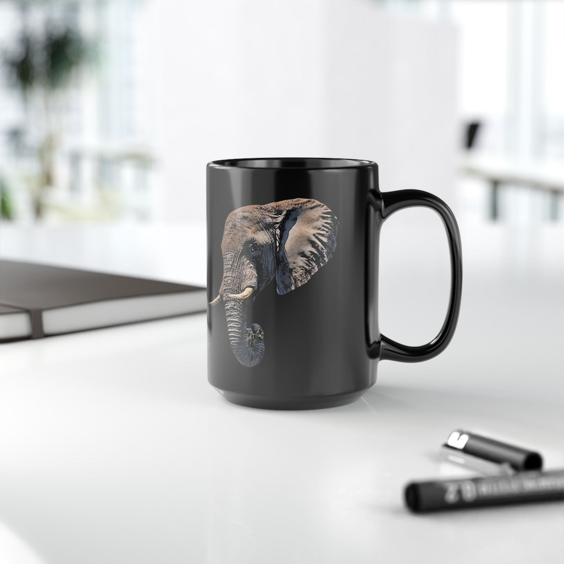 Elephant 15oz Black Ceramic Coffee Mug II - HD Printing