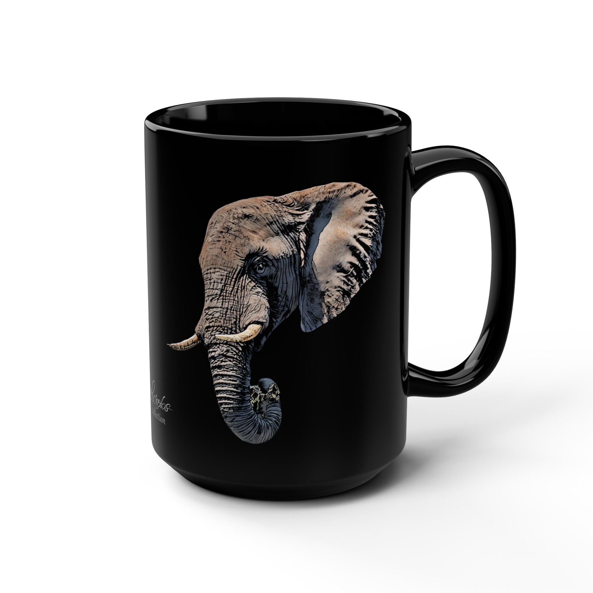 Elephant 15oz Black Ceramic Coffee Mug II - HD Printing