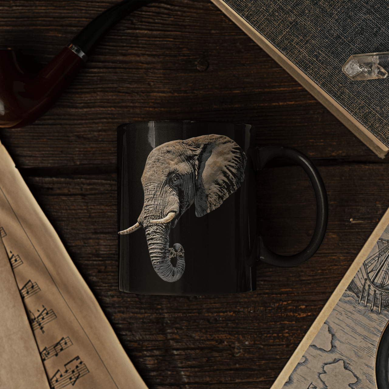 Elephant 15oz Black Ceramic Coffee Mug II - HD Printing