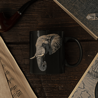 Elephant 15oz Black Ceramic Coffee Mug II - HD Printing