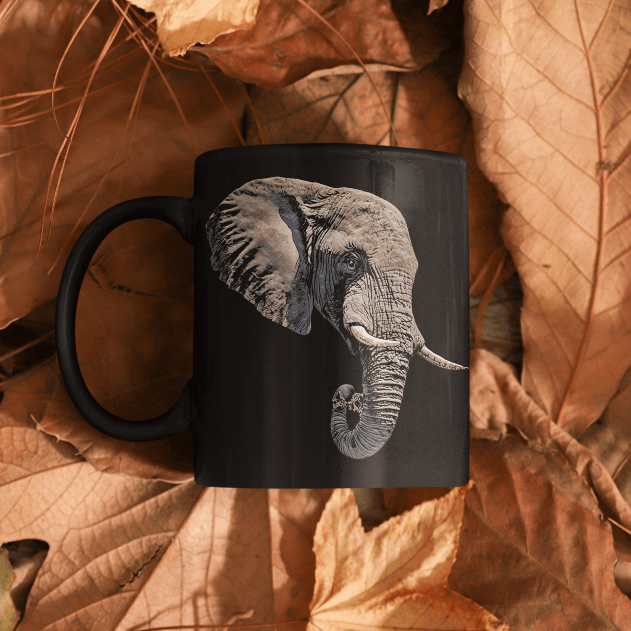 Elephant 15oz Black Ceramic Coffee Mug II - HD Printing