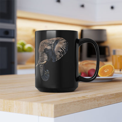 Elephant 15oz Black Ceramic Coffee Mug II - HD Printing