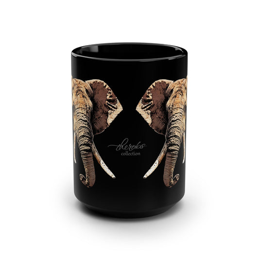 Elephant 15oz Large Black Ceramic Mug - HD Printing