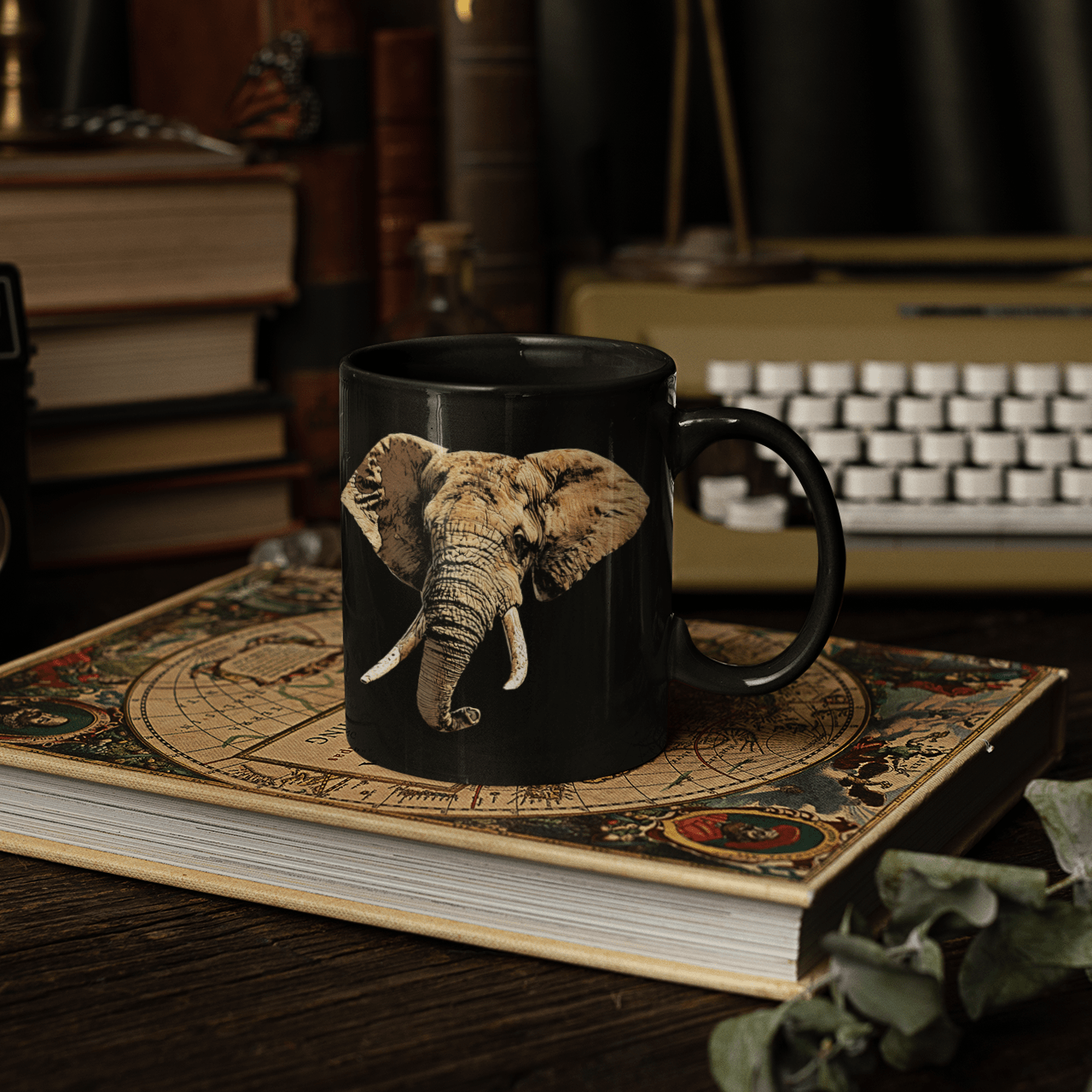 Elephant 15oz Large Black Ceramic Mug - HD Printing