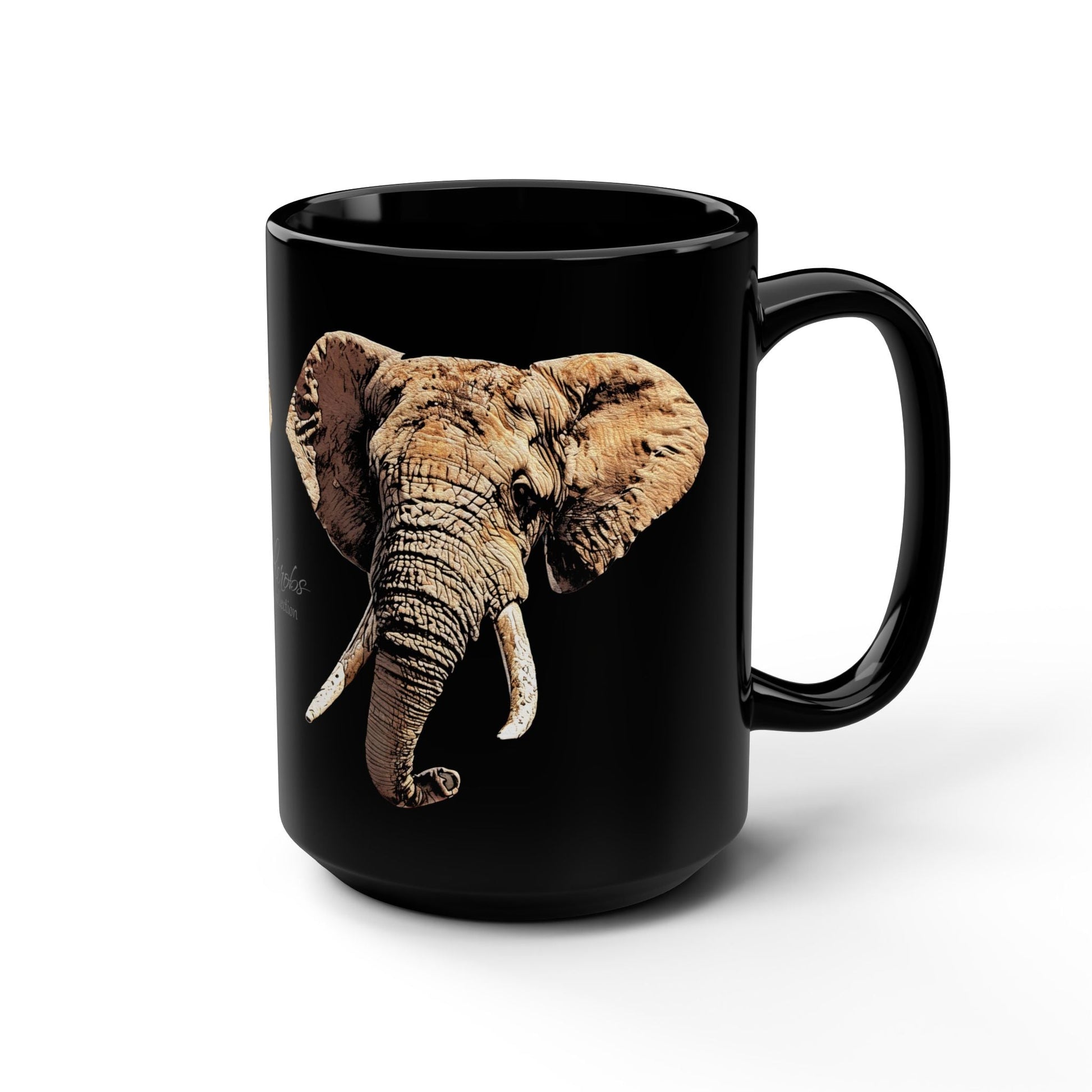 Elephant 15oz Large Black Ceramic Mug - HD Printing