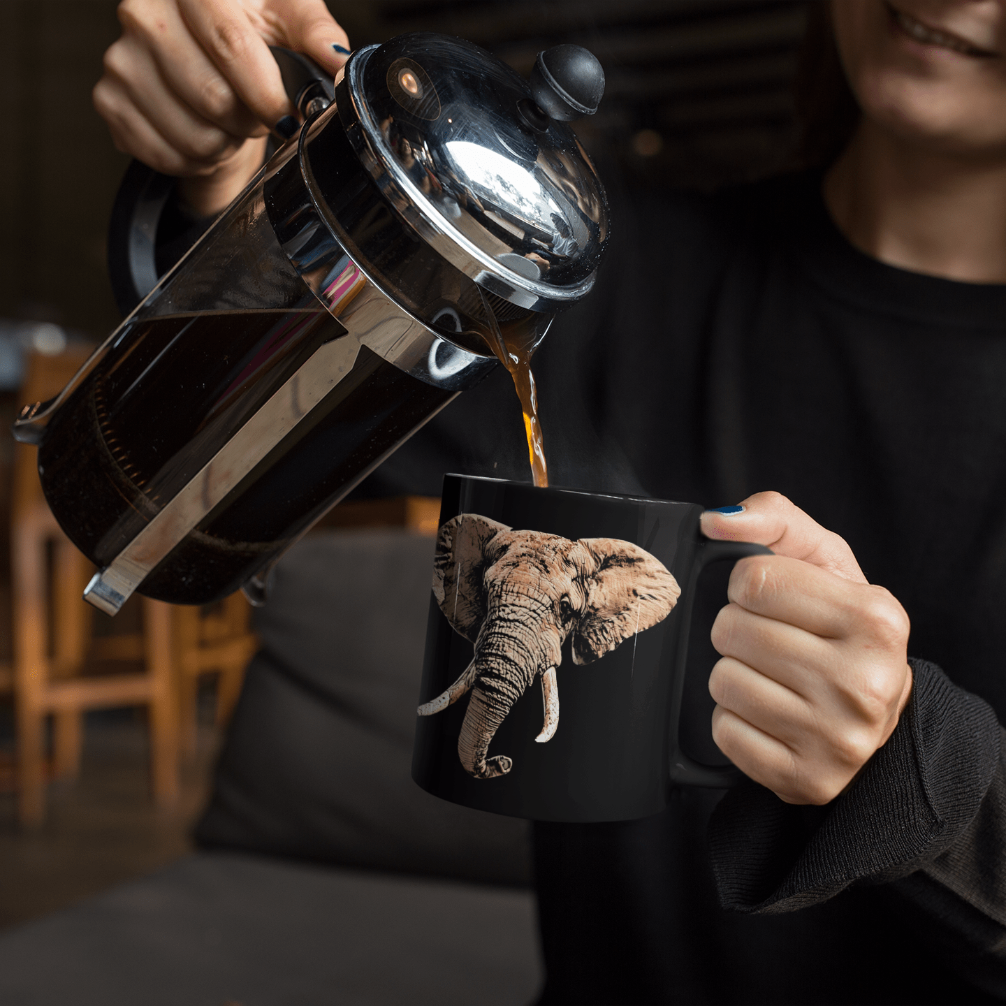 Elephant 15oz Large Black Ceramic Mug - HD Printing