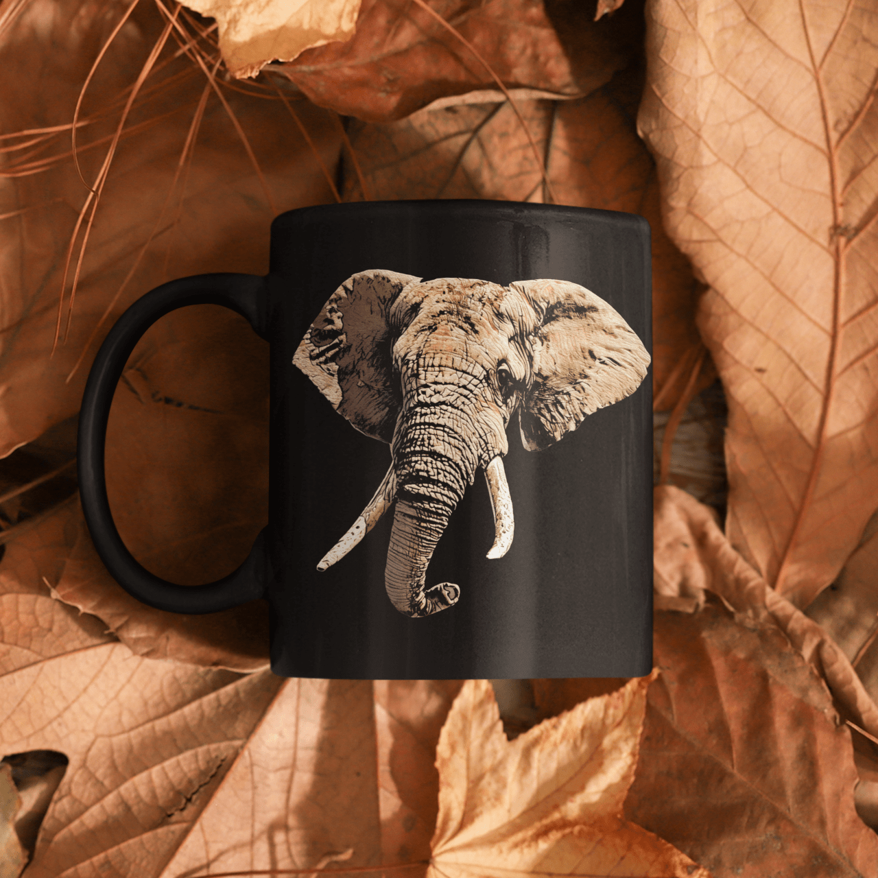 Elephant 15oz Large Black Ceramic Mug - HD Printing