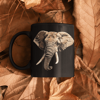 Elephant 15oz Large Black Ceramic Mug - HD Printing