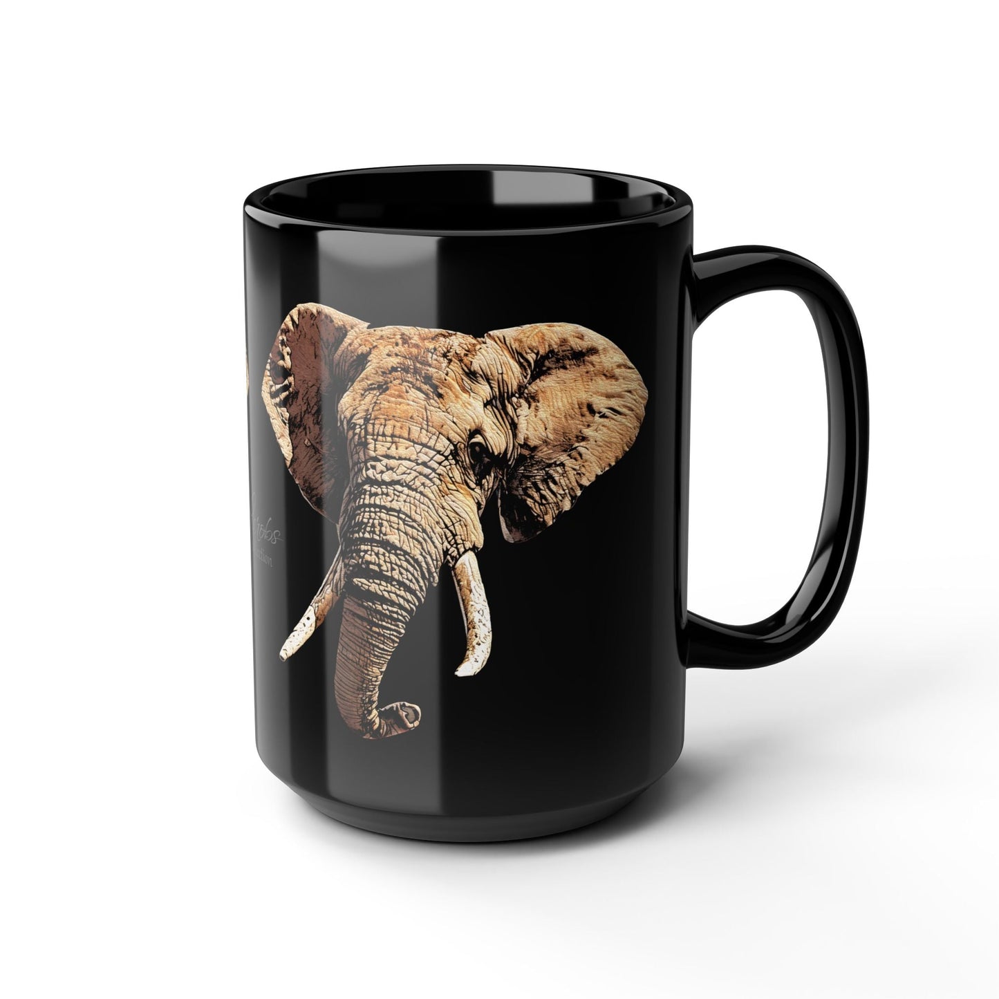 Elephant 15oz Large Black Ceramic Mug - HD Printing