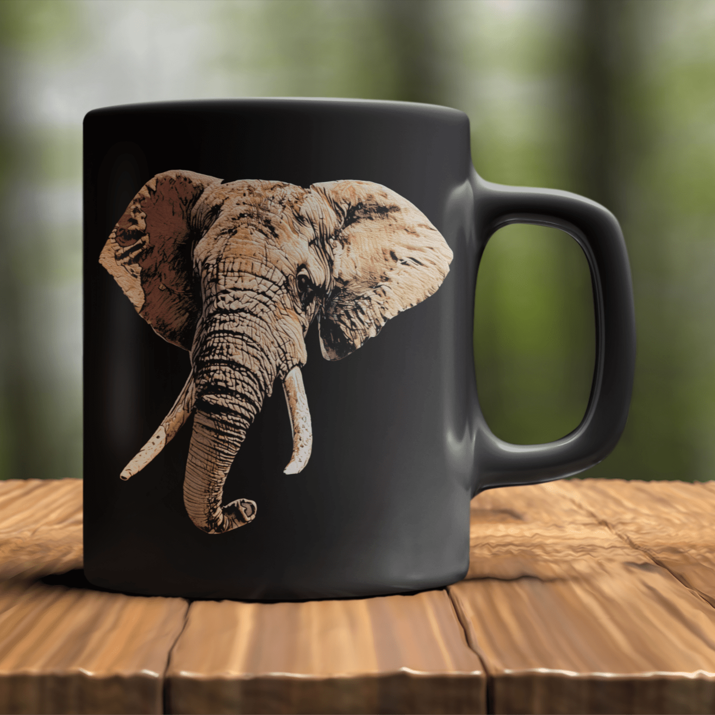 Elephant 15oz Large Black Ceramic Mug - HD Printing
