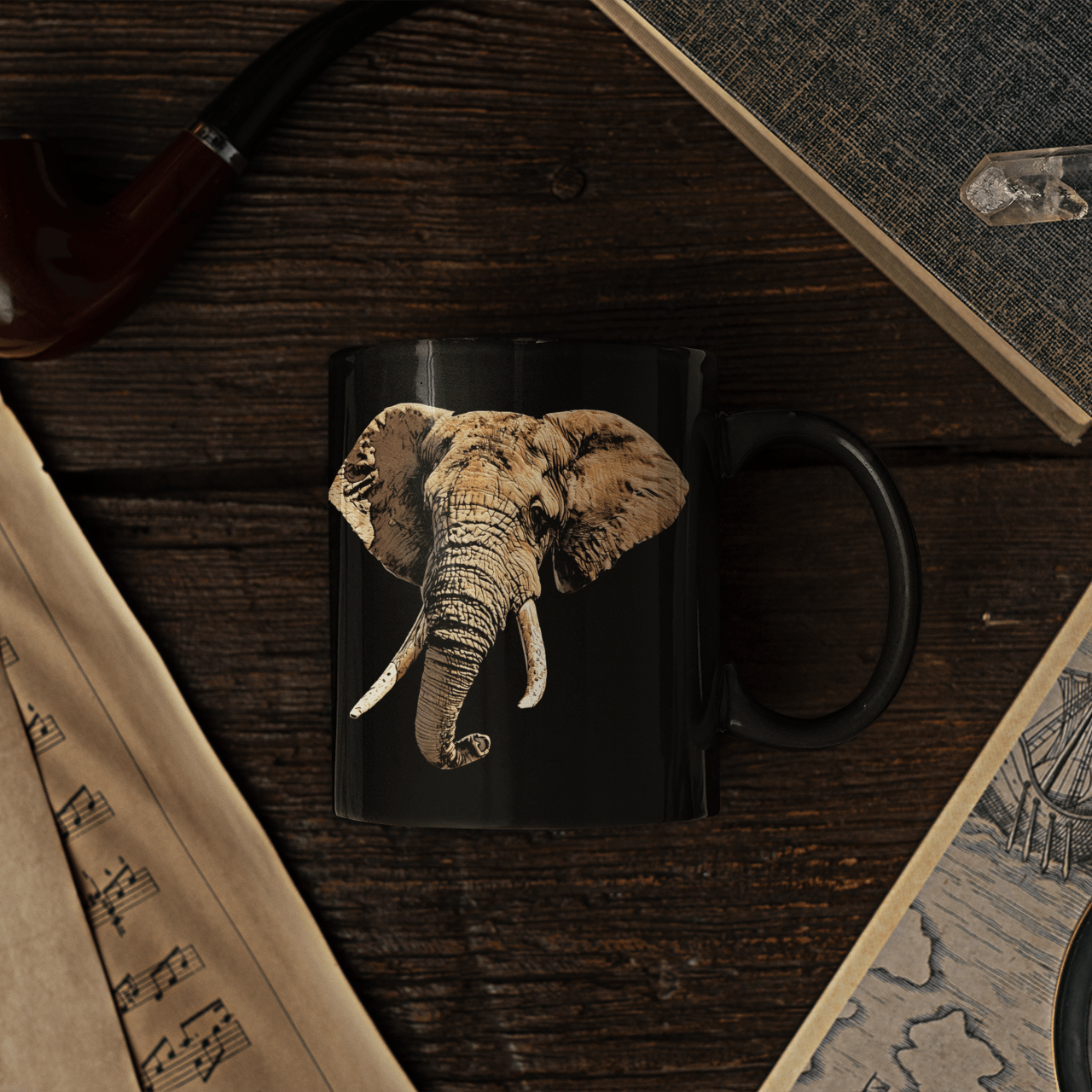 Elephant 15oz Large Black Ceramic Mug - HD Printing