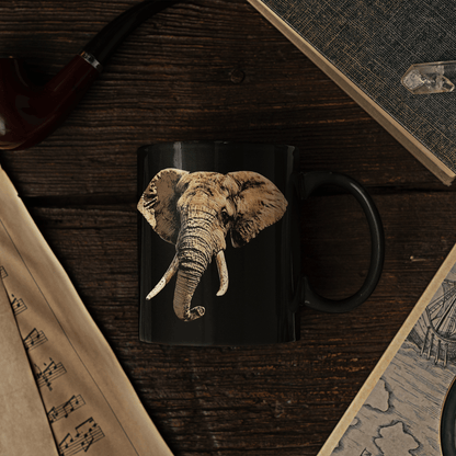 Elephant 15oz Large Black Ceramic Mug - HD Printing