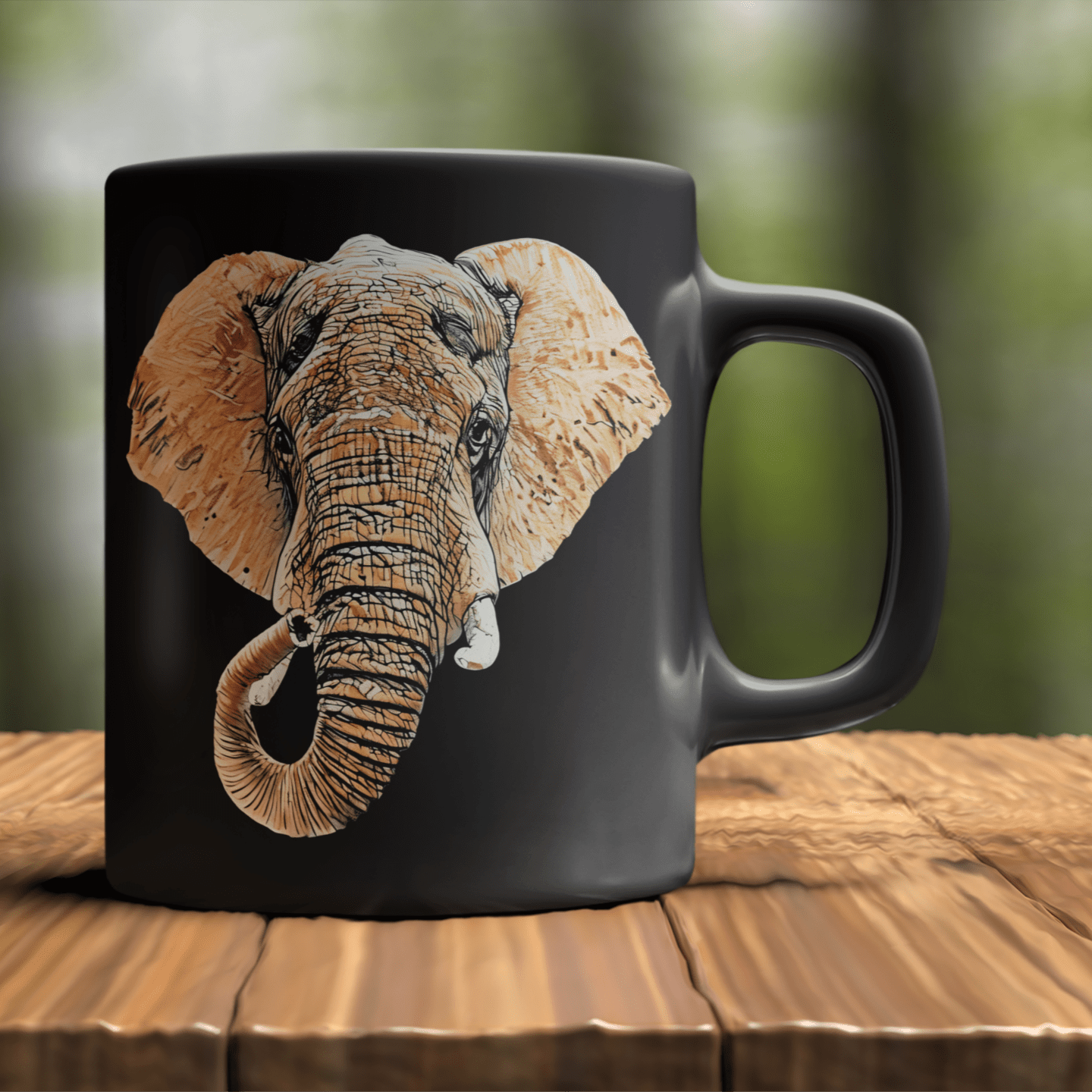 Elephant 15oz Large Black Ceramic Mug III - HD Printing