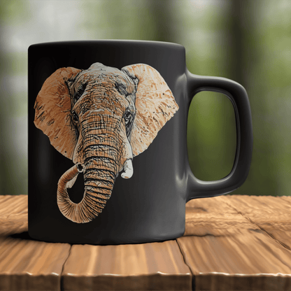 Elephant 15oz Large Black Ceramic Mug III - HD Printing