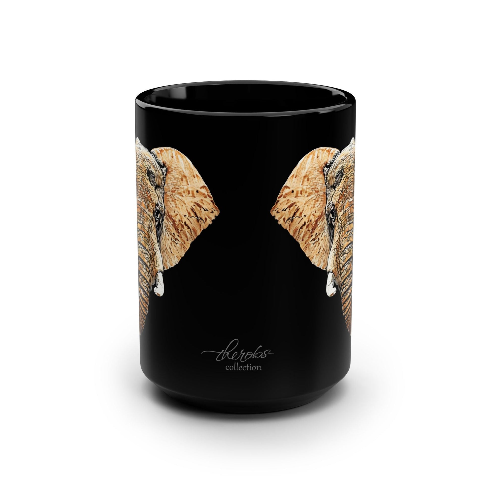 Elephant 15oz Large Black Ceramic Mug III - HD Printing