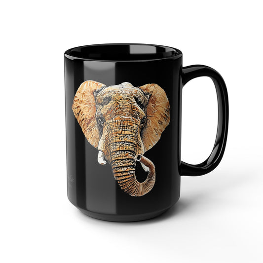 Elephant 15oz Large Black Ceramic Mug III - HD Printing