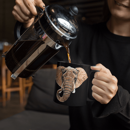 Elephant 15oz Large Black Ceramic Mug III - HD Printing