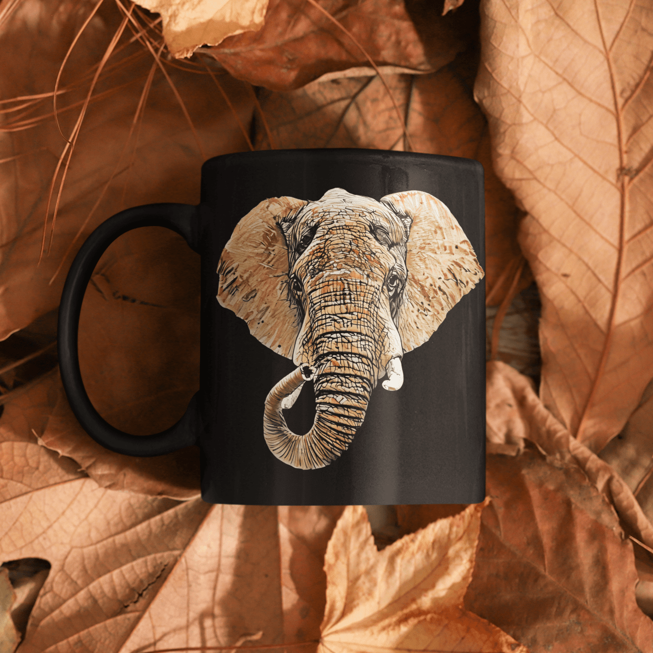 Elephant 15oz Large Black Ceramic Mug III - HD Printing
