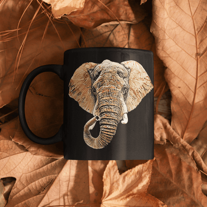 Elephant 15oz Large Black Ceramic Mug III - HD Printing