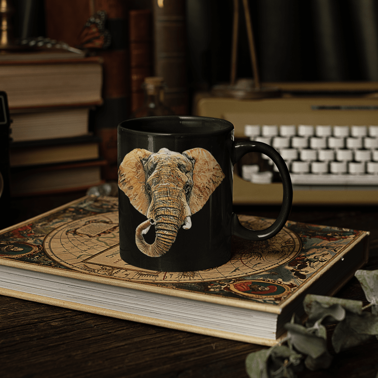 Elephant 15oz Large Black Ceramic Mug III - HD Printing