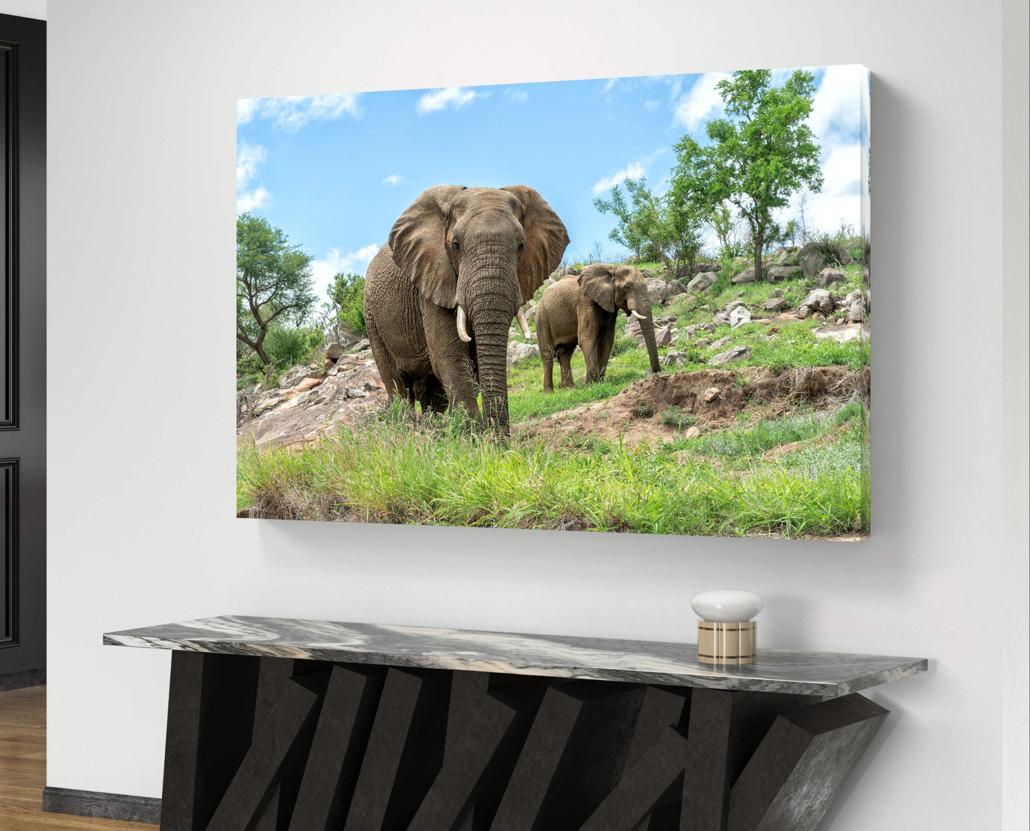 African elephant photograph printed on stretched canvas