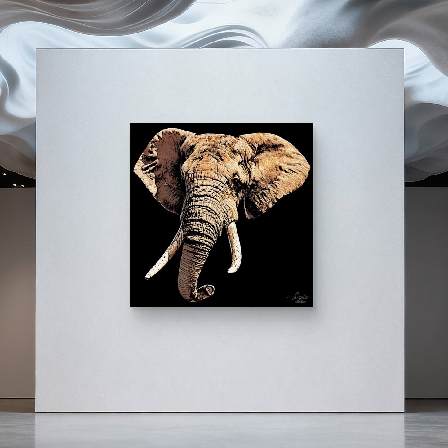 Elephant Satin Stretched Black Canvas Print - HD Printing