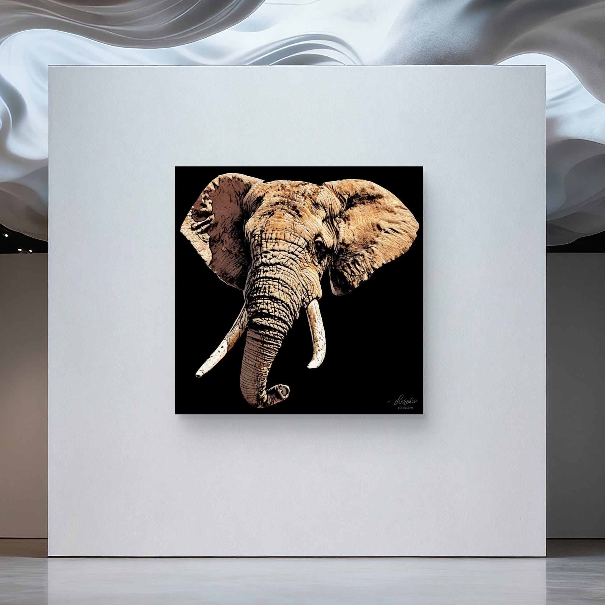 Elephant Satin Stretched Black Canvas Print - HD Printing