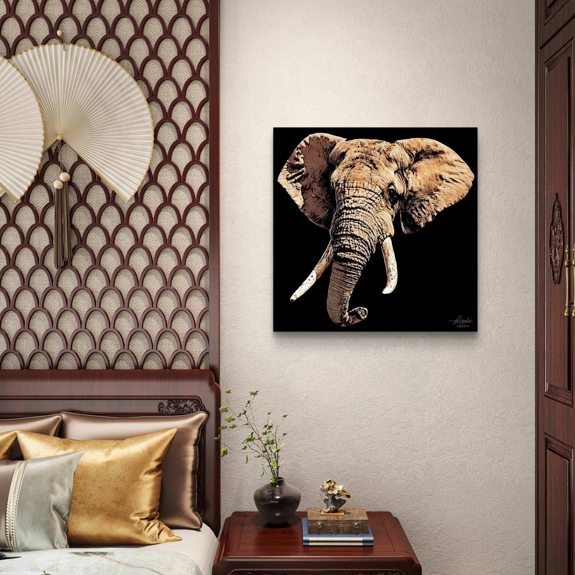 Elephant Satin Stretched Black Canvas Print - HD Printing
