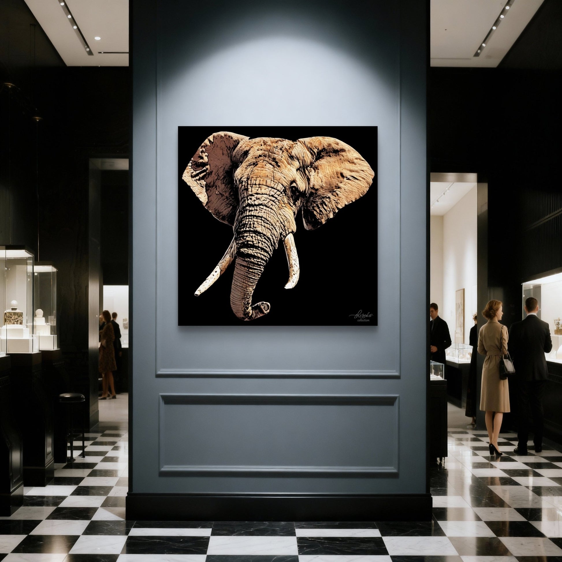 Elephant Satin Stretched Black Canvas Print - HD Printing