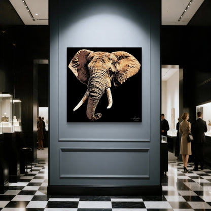 Elephant Satin Stretched Black Canvas Print - HD Printing