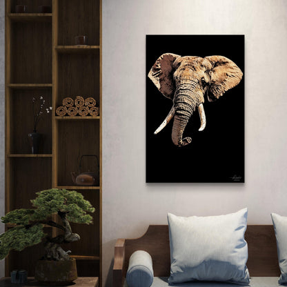 Elephant Satin Stretched Black Canvas Print - HD Printing
