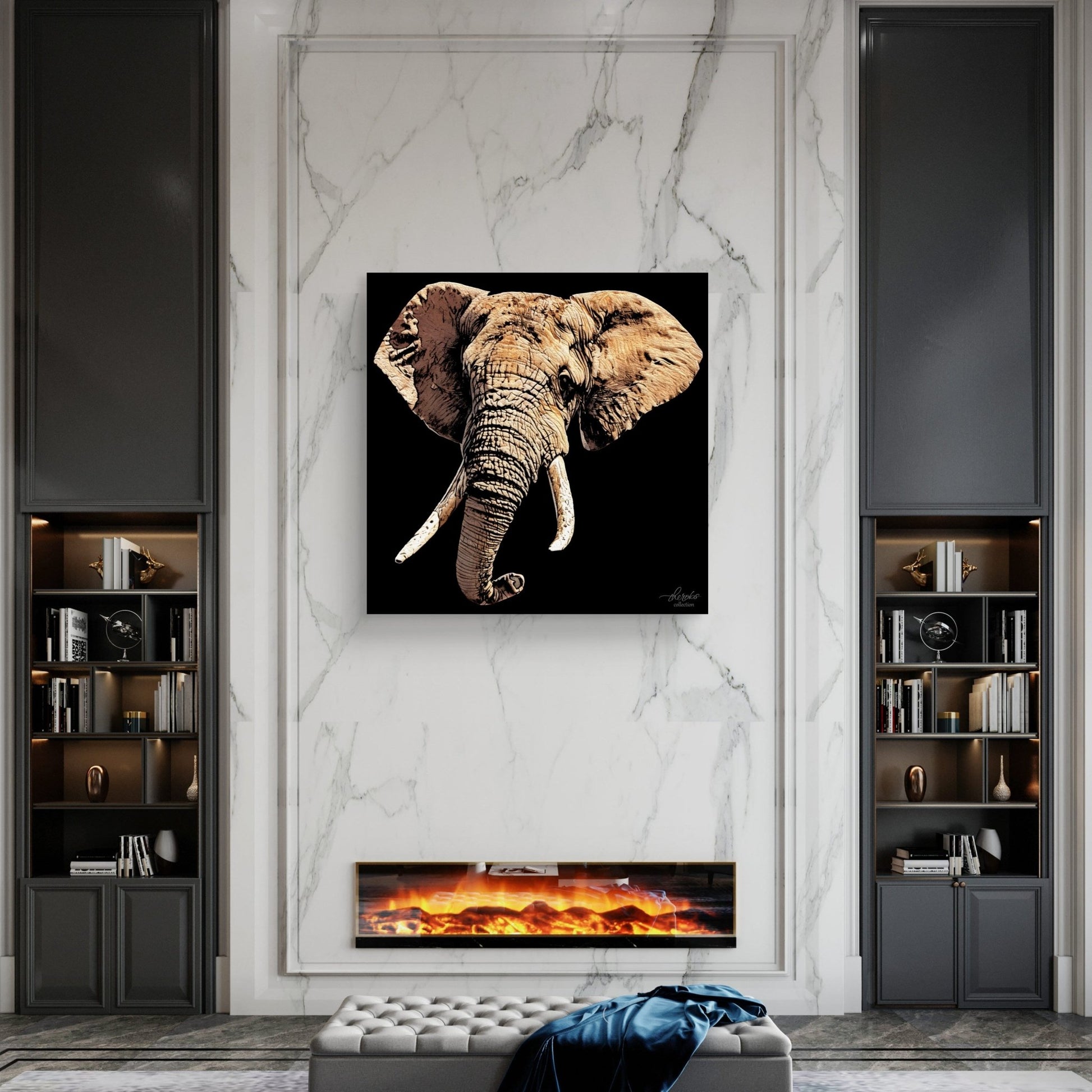 Elephant Satin Stretched Black Canvas Print - HD Printing