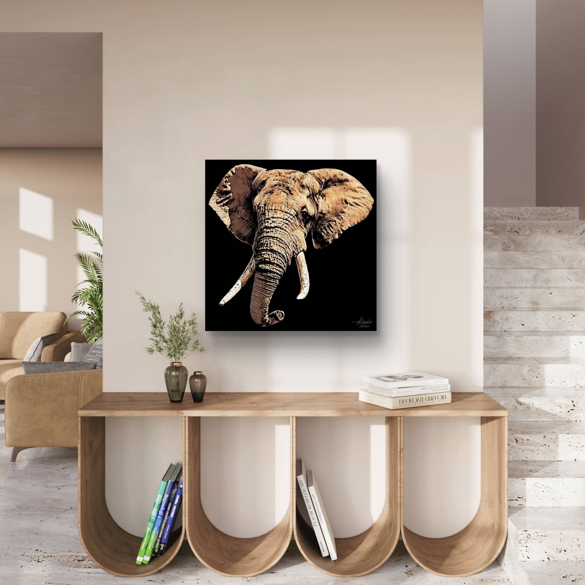 Elephant Satin Stretched Black Canvas Print - HD Printing