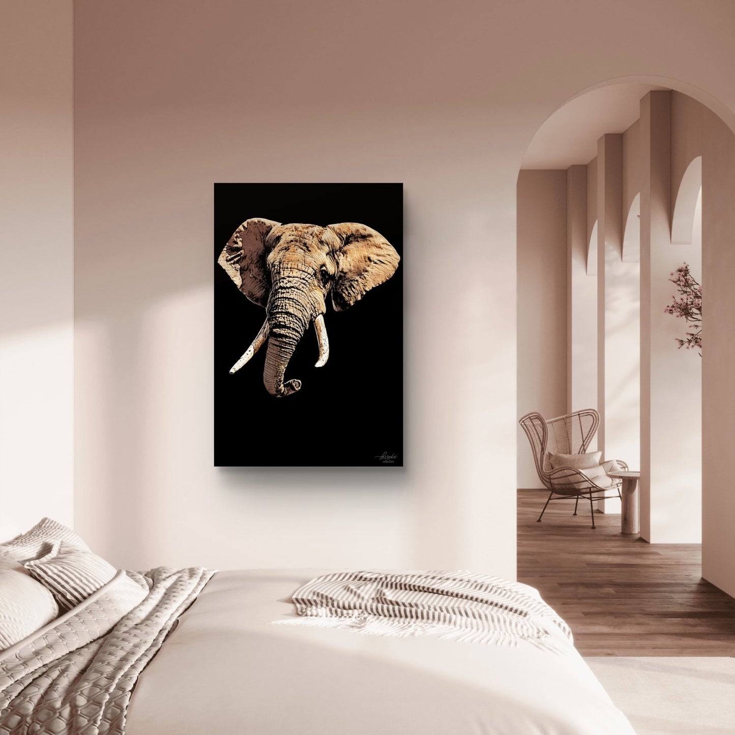 Elephant Satin Stretched Black Canvas Print - HD Printing