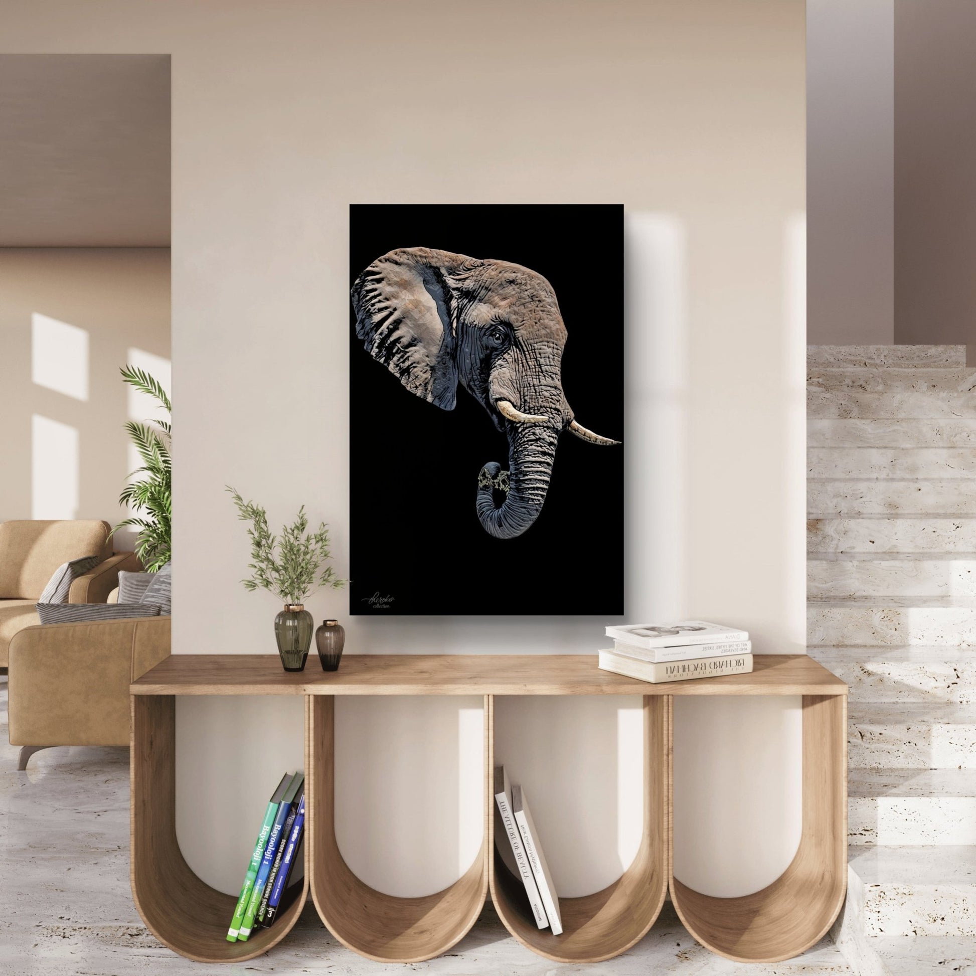 Elephant Satin Stretched Black Canvas Print II - HD Printing