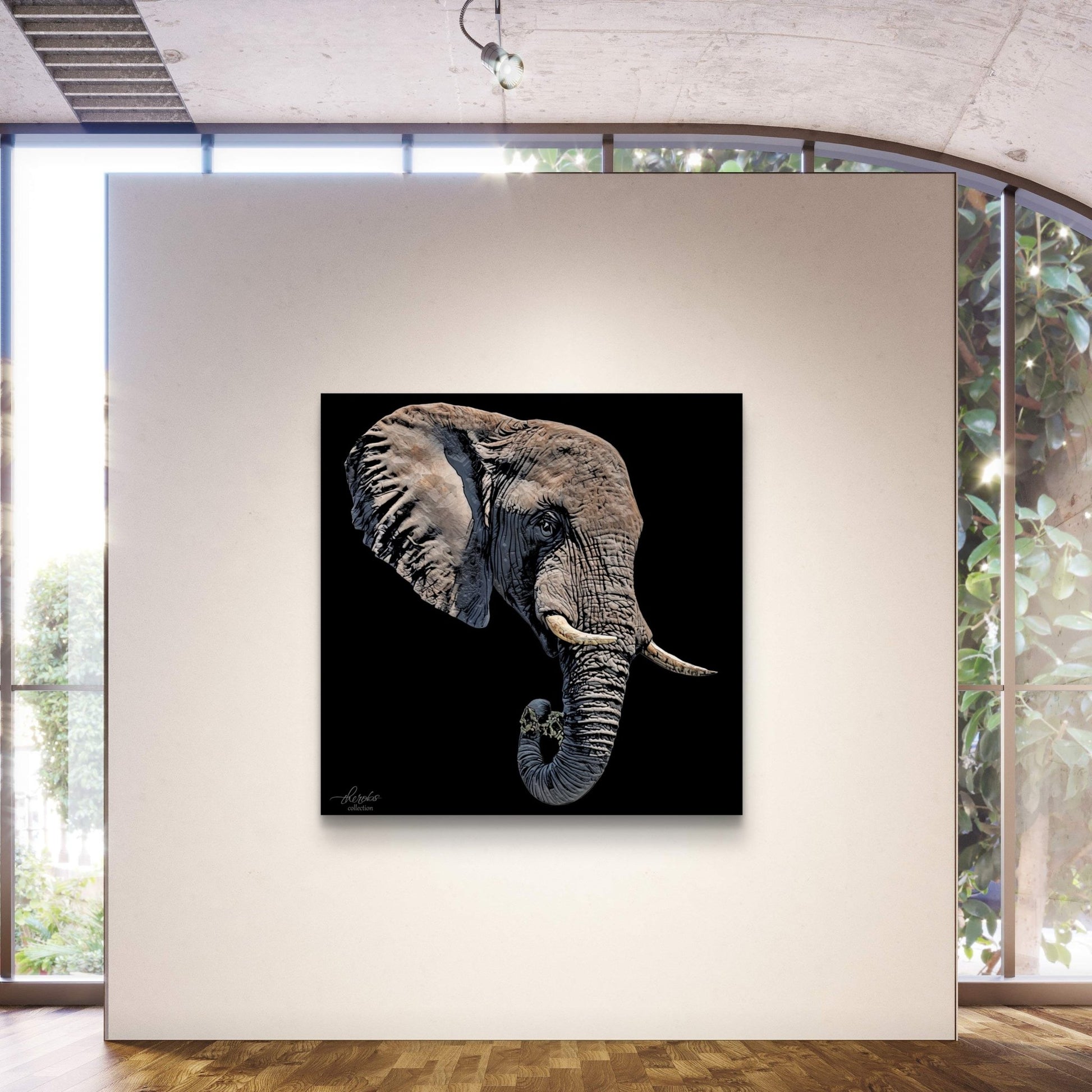 Elephant Satin Stretched Black Canvas Print II - HD Printing