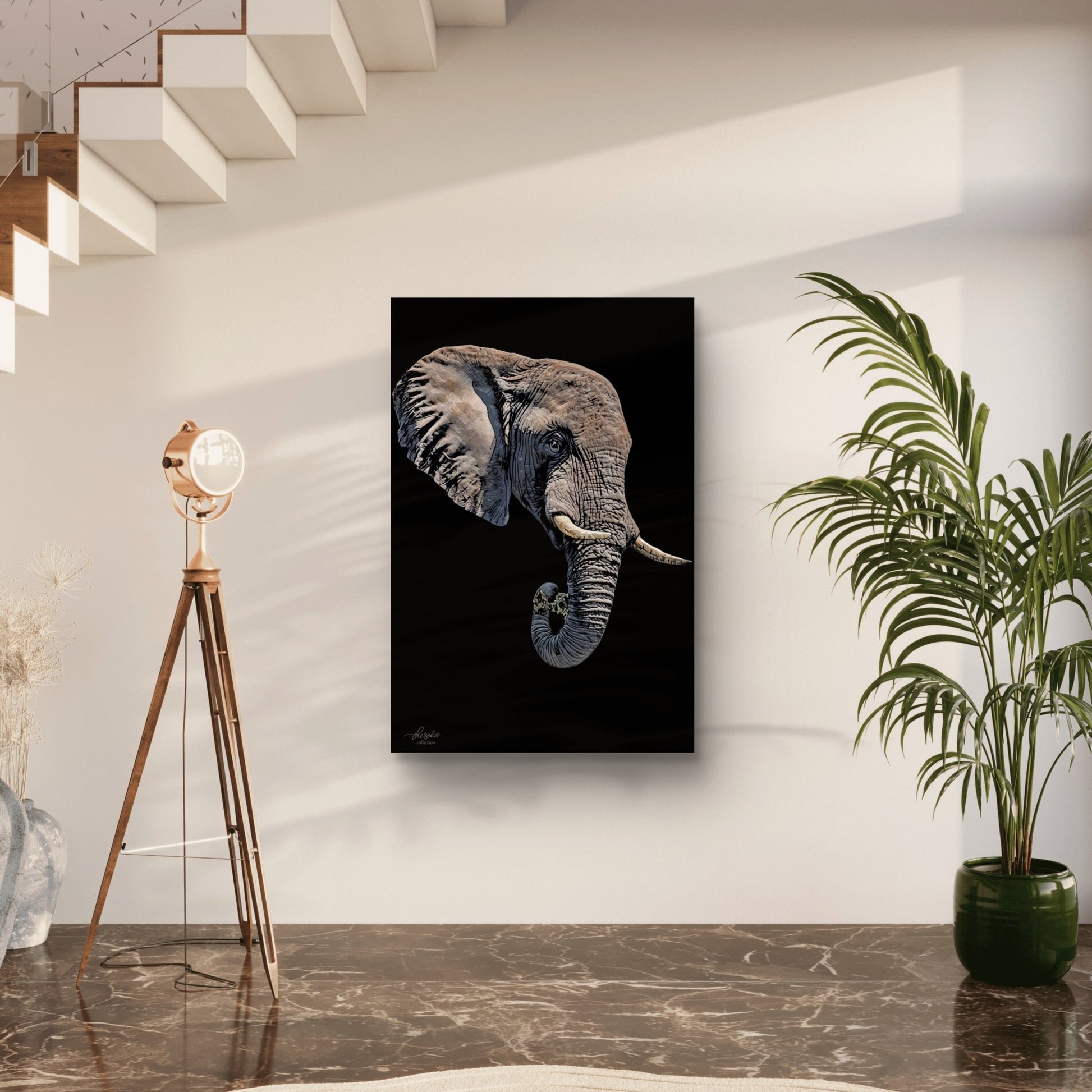 Elephant Satin Stretched Black Canvas Print II - HD Printing