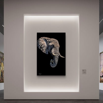 Elephant Satin Stretched Black Canvas Print II - HD Printing