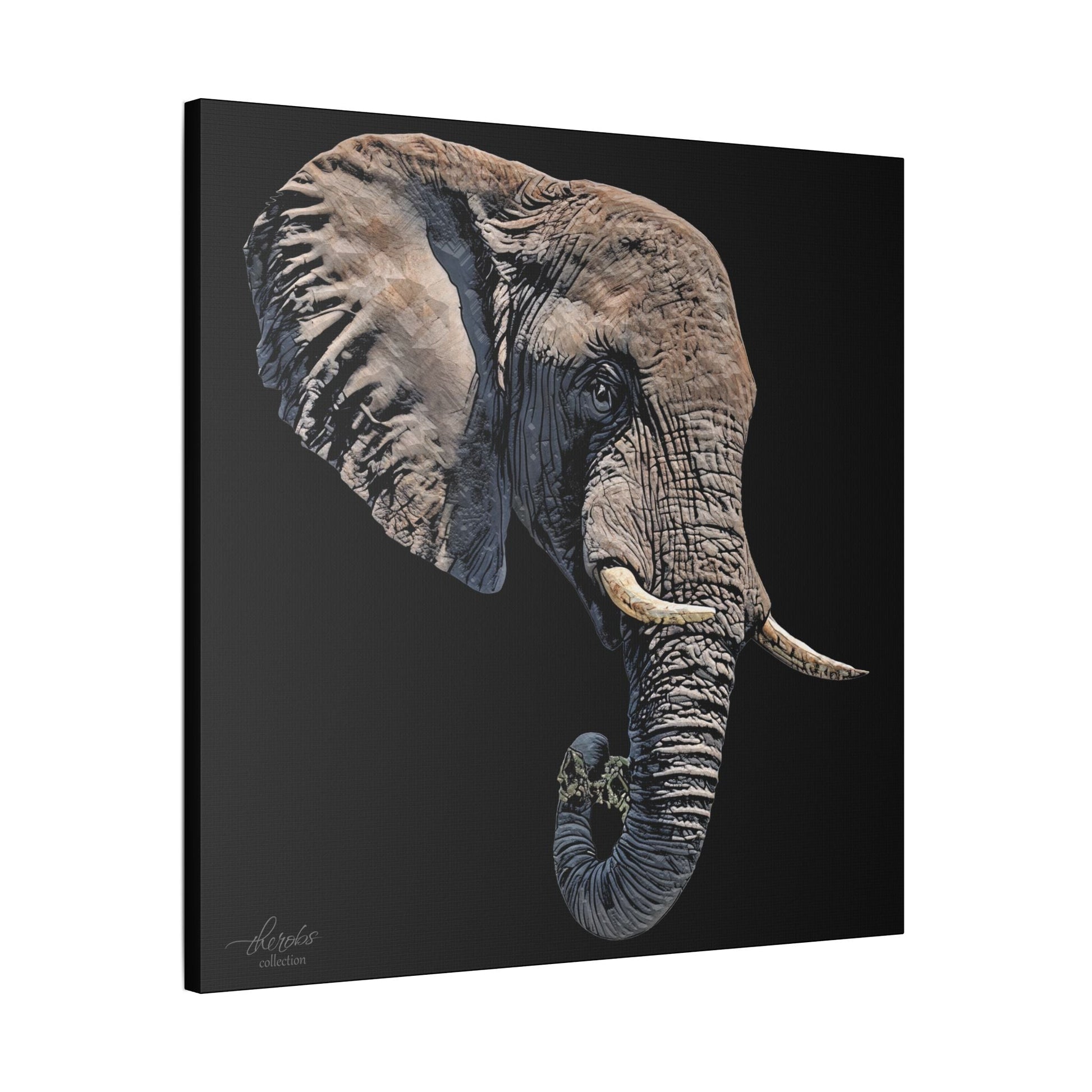 Elephant Satin Stretched Black Canvas Print II - HD Printing