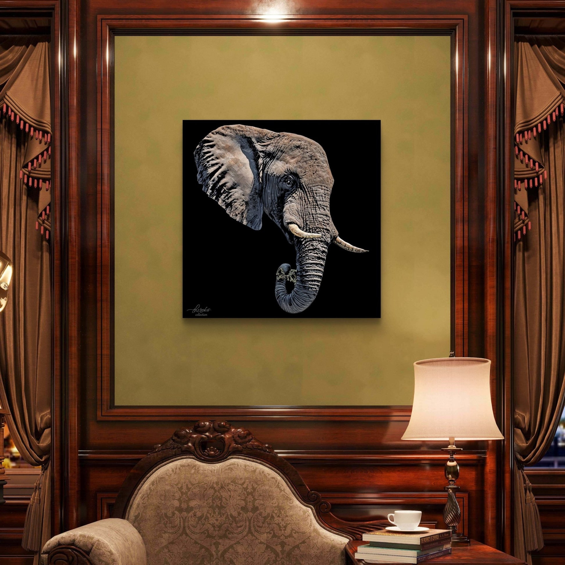 Elephant Satin Stretched Black Canvas Print II - HD Printing